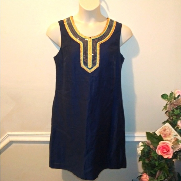 Gorgeous Navy Blue Linen Blend MERONA Shift Dress - Picture 1 of 11